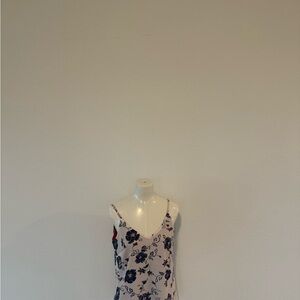 White House Black Market Floral Blouse - White and Blue